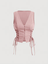 Retro Vintage Crossed Frenulum Drawstring Side Crop Tank Top SS24-FD