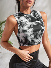 Mock Neck Letter & Tie Dye Print Crop Sports Tee - ED