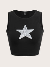 Star Sequins Crop Tank Top