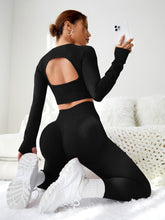 Seamless Cut Out Back Thumb Holes Crop Tee Yoga Set