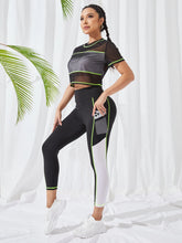 Colorblock Contrast Binding Sports With Phone Pocket Workout Set