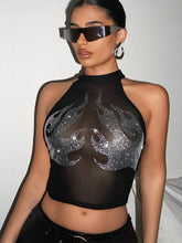 Flame Pattern Mesh Halterneck Tank Top