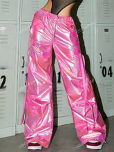 Flap Pocket Side With Ribbon Drawstring Wide Leg Parachute Cargo Pants