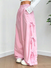 Elastic Waist Tie-Belted Pants With Pockets And Bowknot