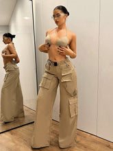 Low-Waisted Crossed Double-Layered Cargo Wide Leg Pants