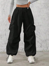 Plain Drawstring Wide Leg Pants With Flap Pockets