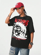 Hip-Hop Oversized Drop Shoulder Blurred Portrait Graphic Print T-Shirt