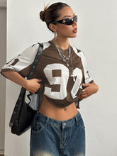 Patchwork Solid Color Mesh Splice Loose Sports T-Shirt