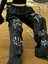 Letter Print Drawstring Waist Loose Long Pants