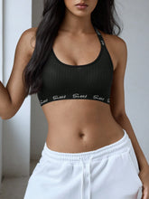 Wide Strap Letter Print Sports Bra