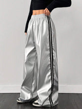 Contrast Color Striped Tape Pu Sports Pants