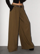 Low Waist Belt Decor Pleated Wide-Leg Pants