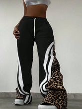 Leopard Print Stripes Loose Lace-Up Trousers