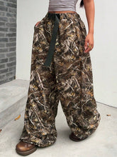 Camo Print Drawstring Waist Wide Leg Pants