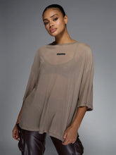 Logo Label Mesh Drop Shoulder Oversized Tee