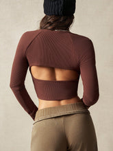 Round Neck Long Sleeves Hollow Buttons At Back Sports Tee