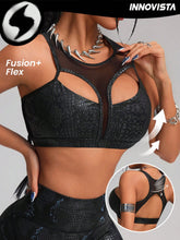 Breathable Mesh Cut Out & High Elastic Sparkle Faux Leather Sports Bra