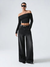 Off-Shoulder Ruffled Cropped T-Shirt - FD