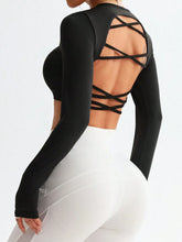 Open Back Criss-Cross Back Sports Long Sleeve T-Shirt