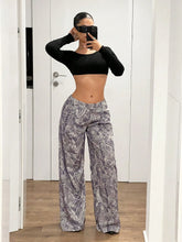 Low-Waist All-Over Tree Branch Print Wide Leg Pants