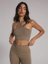 Seamless Sculpt Open Back Halterneck Ribbed Sports Bra