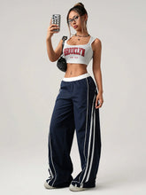 Low Waist Contrasting Striped Wide Leg Pants