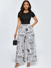 Slogan Print Pocket Wide Leg Loose Pants