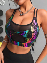 Faux Leather & Metallic Shine Padded Sports Bra