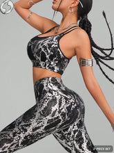 Snake Skin Pattern Mesh Sports Bra And Leggings