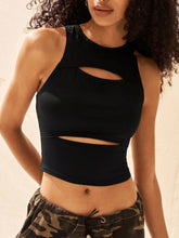 Crew Neck Sleeveless Hollow Simple Top - ED