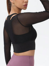 Mesh Long Sleeve Short Yoga T-Shirt With Built-In Padded Bra