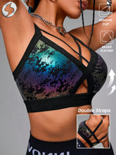 Faux LeatherĀ & Metallic Shine Padded Sports Bra - ED