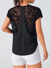 See Through Flocked Mesh Patchwork Short Sleeve Sports T-Shirt