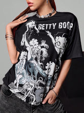 Betty Boop Street Cartoon Mottled Retro Black And White Letter Graphic Loose T-Shirt