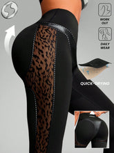 Breathable Leopard Mesh Cut Out & High Elastic Waist Sports Leggings