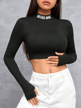 Letter Print Stand Collar Cropped T-shirt SS24- FD