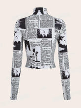 Newspaper Print Mock Neck Crop Tee SS24