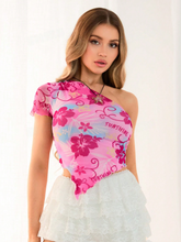 One Shoulder Floral Print Short Sleeve T-Shirt SS24