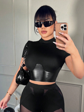 Short-Sleeved T-Shirt With PU Splicing SS24