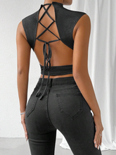 Solid Color Cross Back Strap Shirt With Open Back SS24