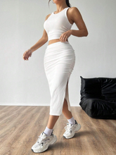 Solid Color Cropped Cami Top And Side Split Skirt Set SS24