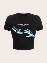 Bodycon T-Shirt With Letter And Hand Print - ED