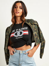 Je Taime Slogan Printed Round Neck T-Shirt