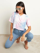 Tie Dye Boxy Crop T-shirt with Short Sleeves FD