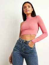 Ribbed One Shoulder Sleeves Crop T-shirt