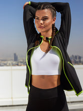 Contrast Trim Hooded Jacket with Zip Closure