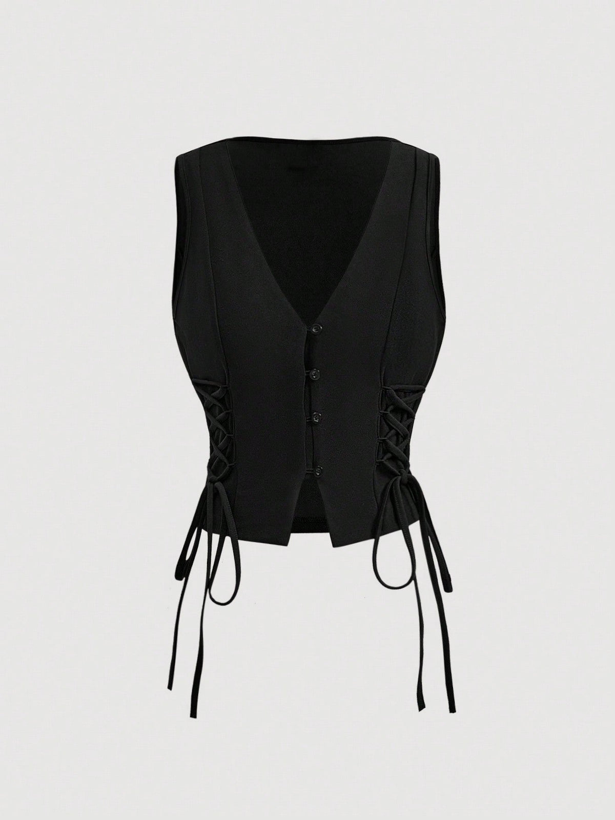 Retro Vintage Crossed Frenulum Drawstring Side Crop Tank Top SS24- FD