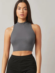 Solid Crop Halter Top