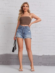 Rib-knit Solid Crop Cami Top - ED