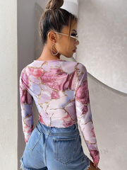 Lettuce Trim Marble Print Mesh Top SS24